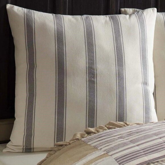 NEW SET OF 2 TWO Grey Striped Cottagecore Country Farmhouse House Throw Pillows - Picture 5 of 9